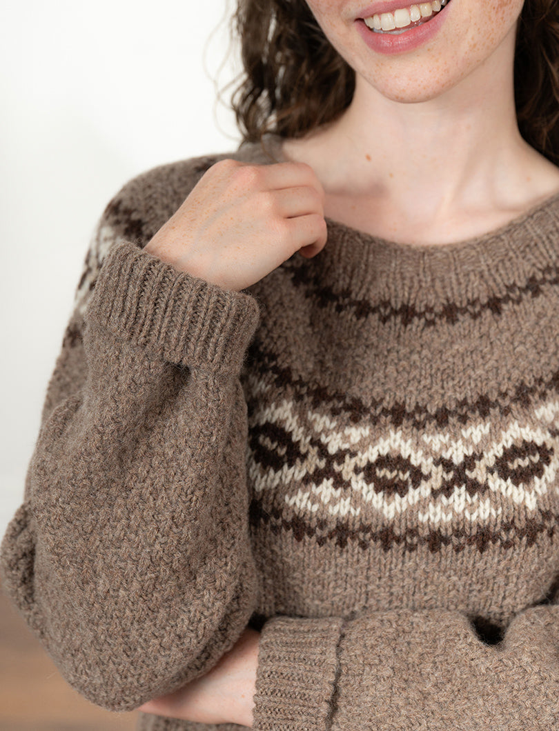 Womens Chunky Etive Yoke Fair Isle Jumper - Mocha