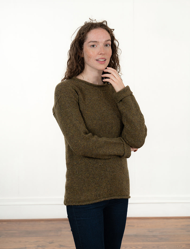 Womens Chunky cuffed jumper - Moss