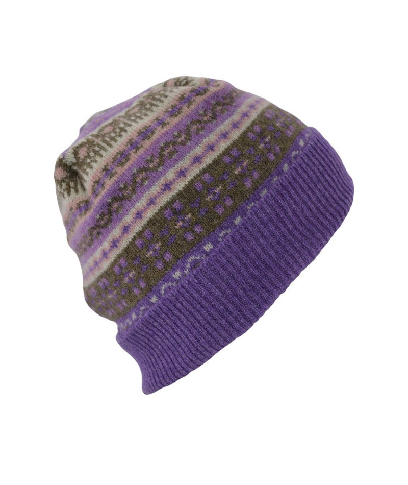 purple fairisle hat wool beanie clyde