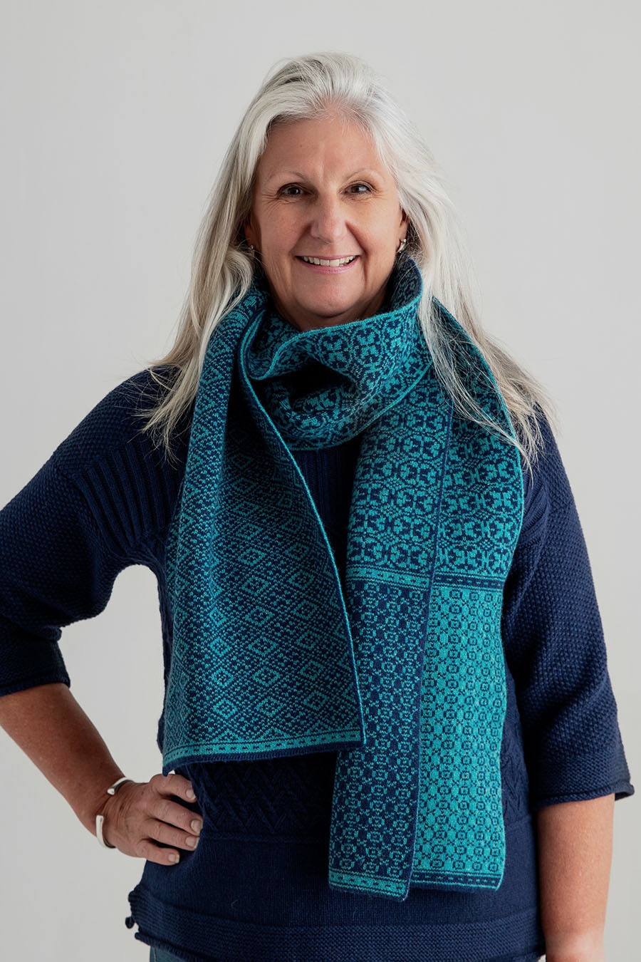 Rubislaw fair isle scarf teal navy blue