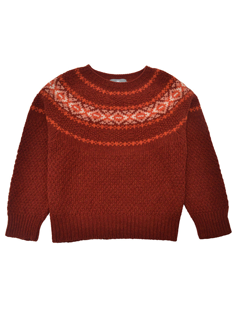 Womens Chunky Etive Yoke Fair Isle Jumper - Russet Red