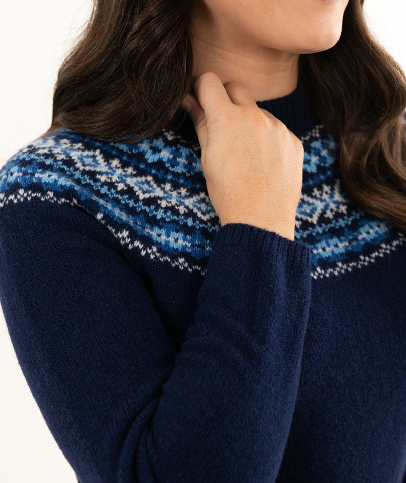 soft lambs wool navy blue fair isle jumper womens geelong