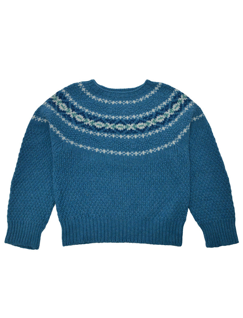 Womens Chunky Etive Yoke Fair Isle Jumper - Turquoise