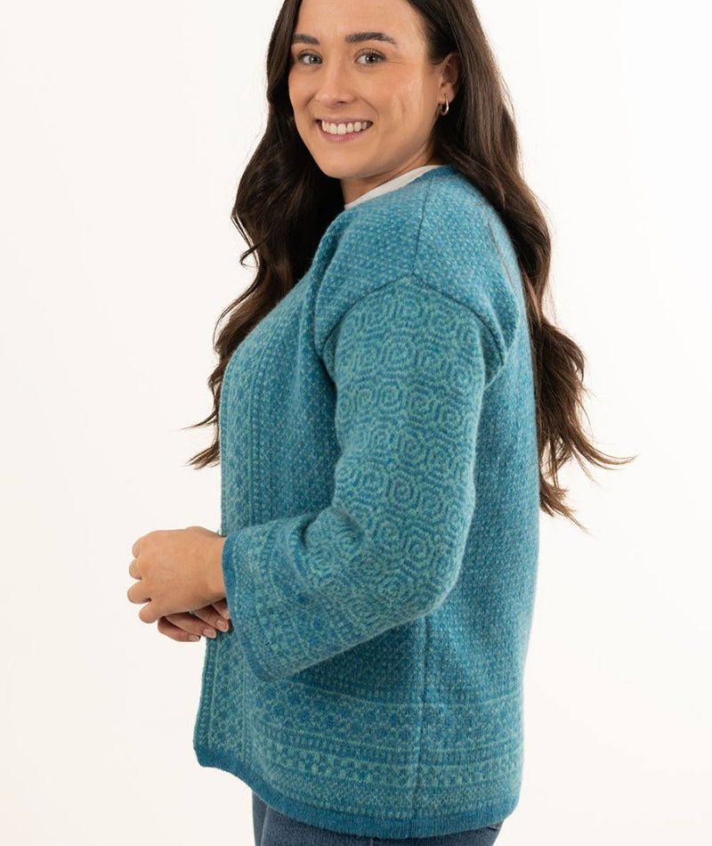 kimono wool cardigan turquoise aqua towie