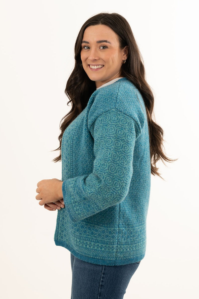 kimono wool cardigan turquoise aqua towie