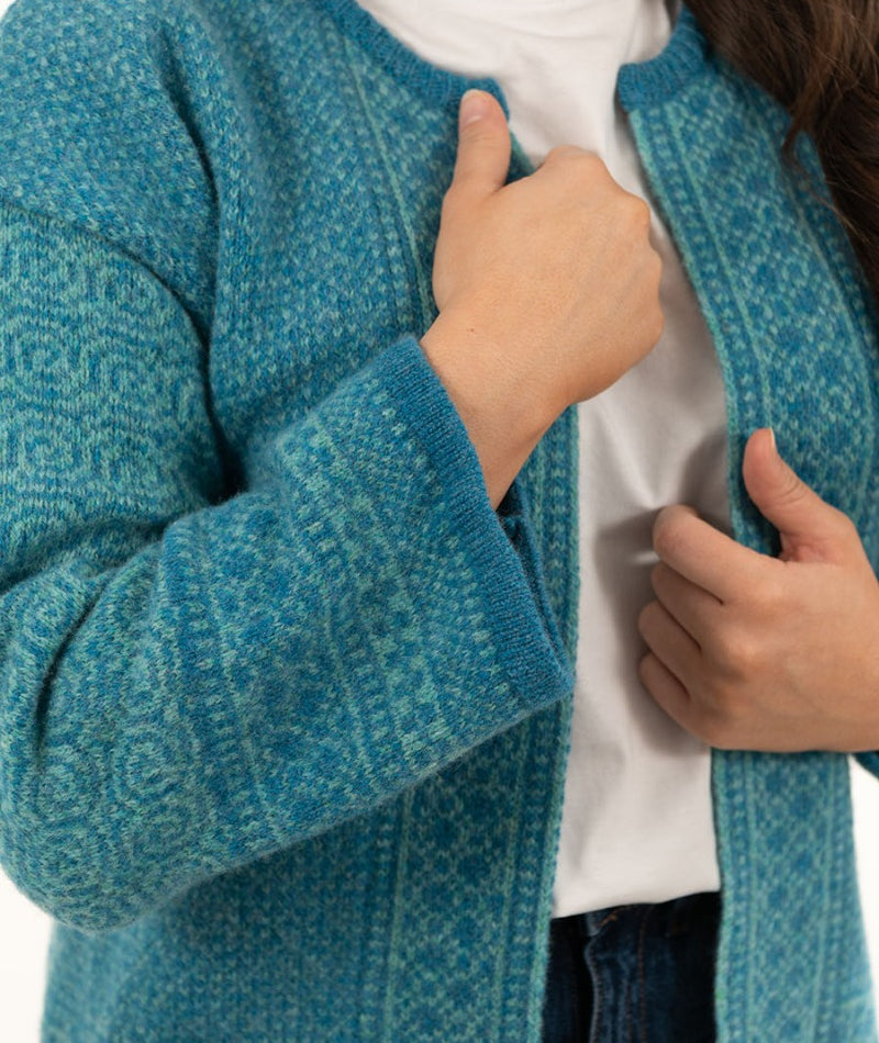 shetland wool kimono jacket cardigan sweater turquoise aqua
