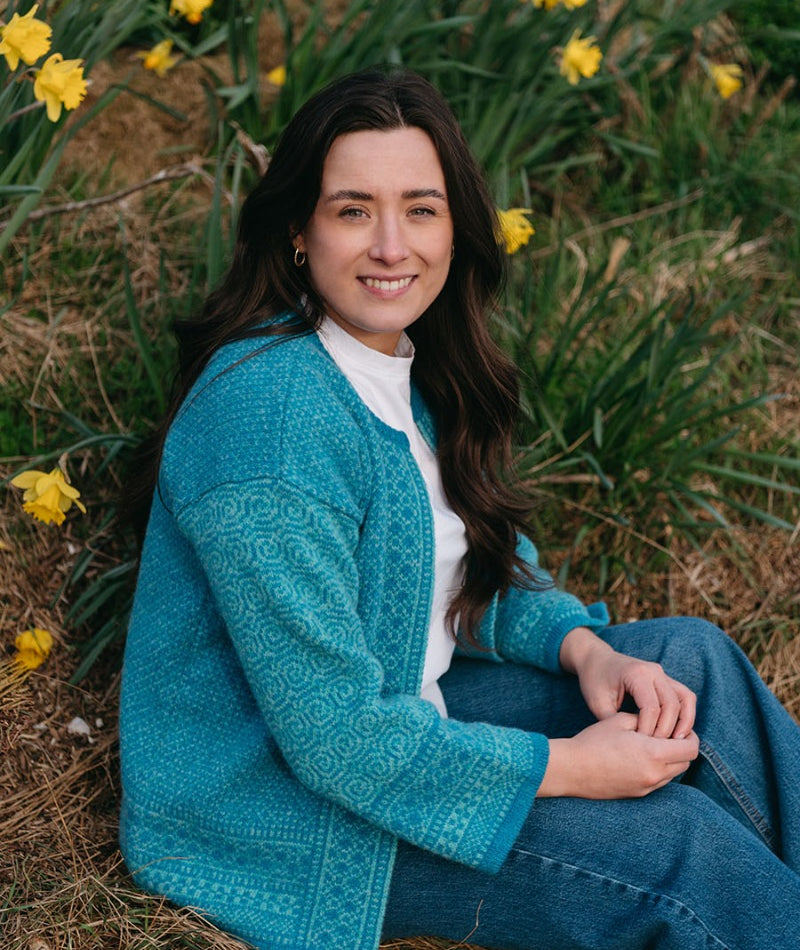 wool kimono cardigan turquoise aqua coatigan towie