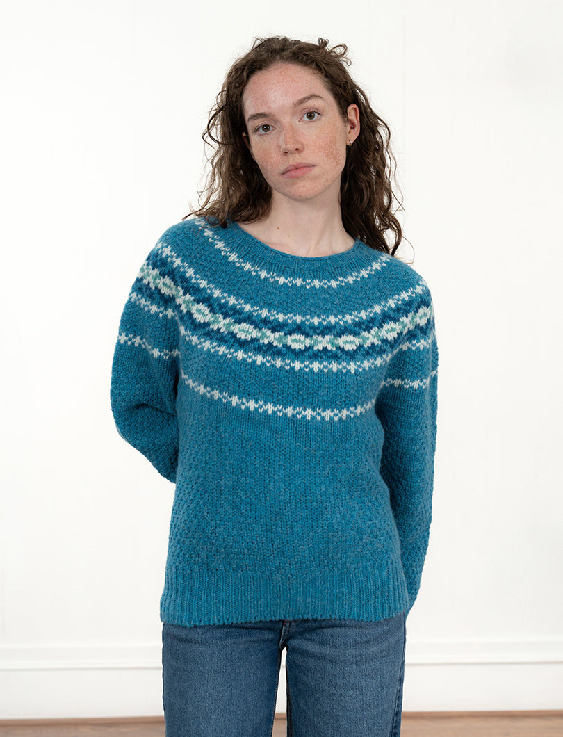 Womens Chunky Etive Yoke Fair Isle Jumper - Turquoise