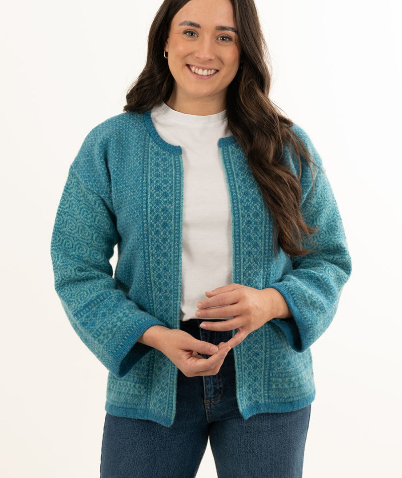 kimono wool cardigan jacket turquoise aqua wool towie