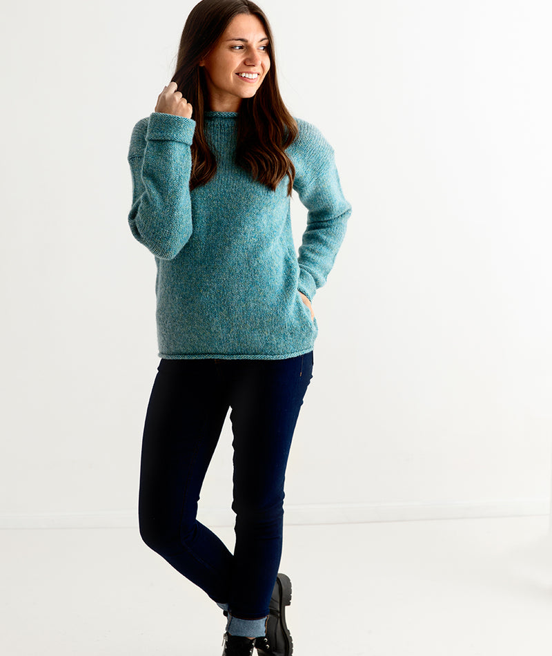 womens teal aqua wool chunky cuffed jumper sweater full