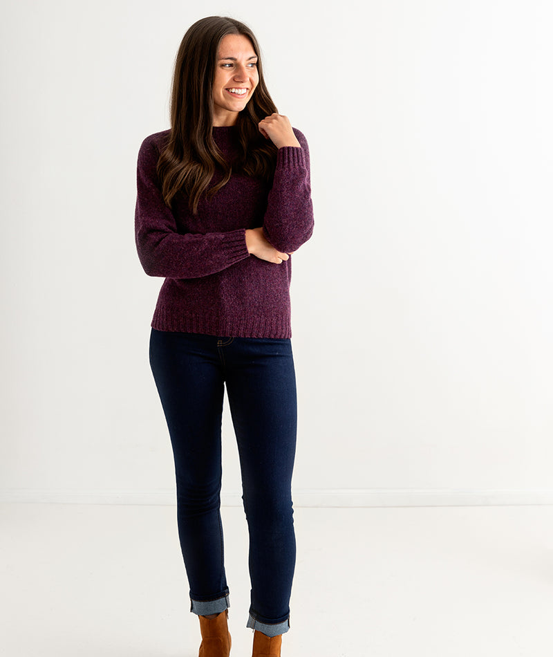 womens aubergine wool jumper sweater shetland saddle shoulder full