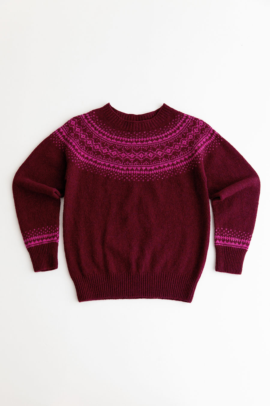 womens aviemore yoke fair isle jumper burgundy pink