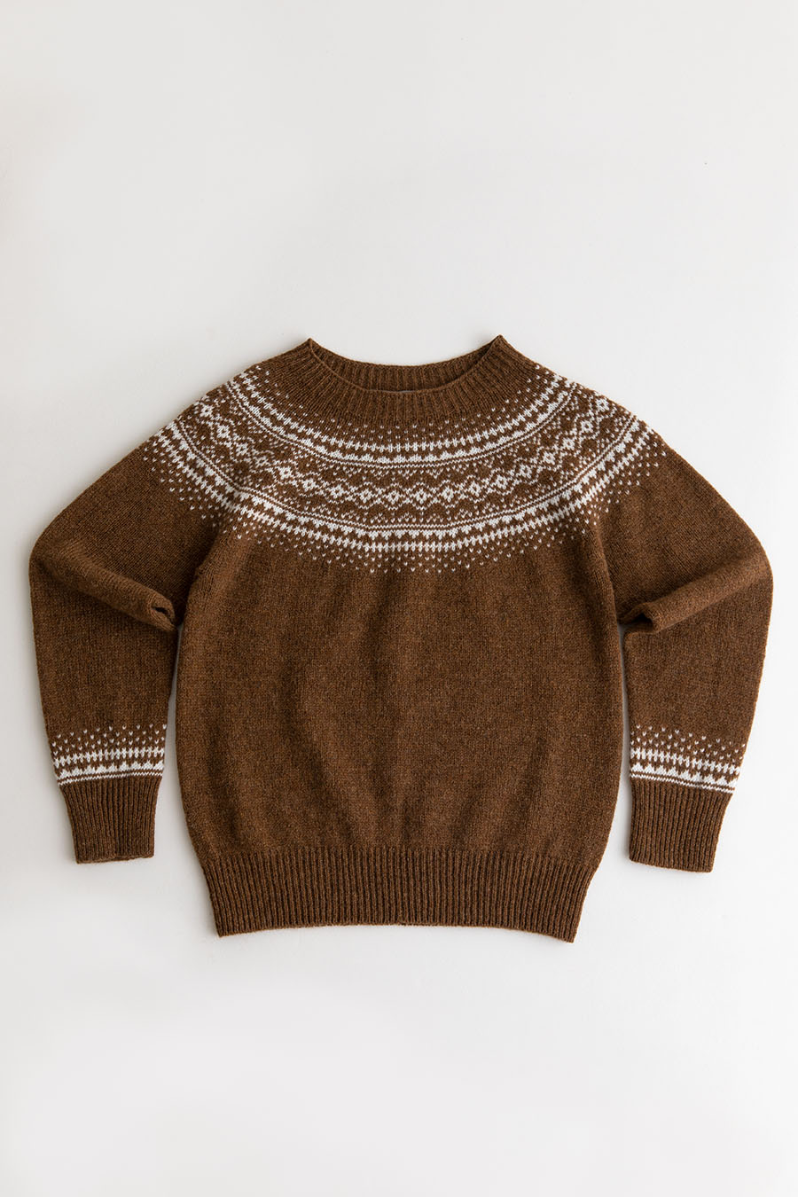 womens aviemore yoke fair isle jumper pecan brown