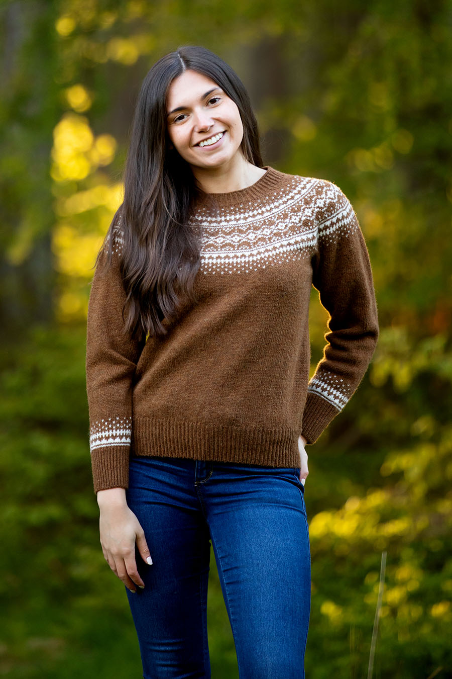 womens brown fair isle wool jumper sweater aviemore yoke