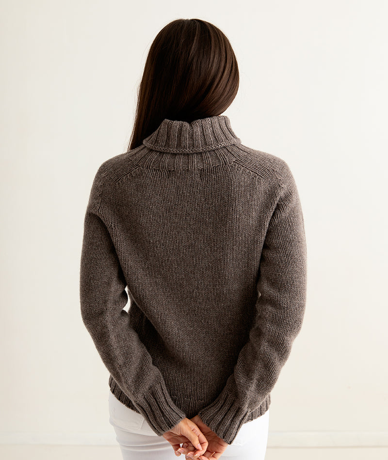 womens brown lambs wool chunky polo neck jumper sweater geelong back