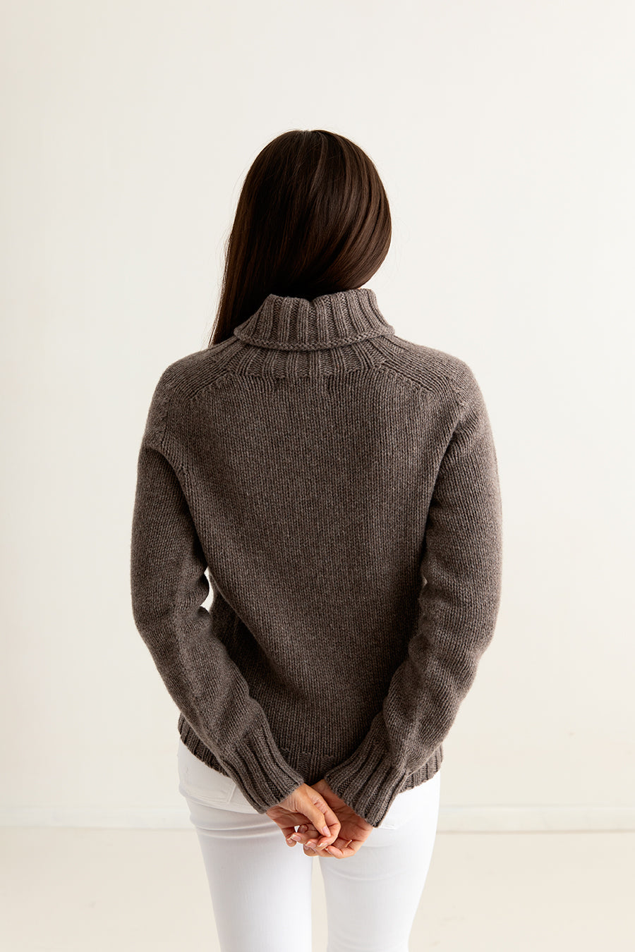 womens brown lambs wool chunky polo neck jumper sweater geelong back