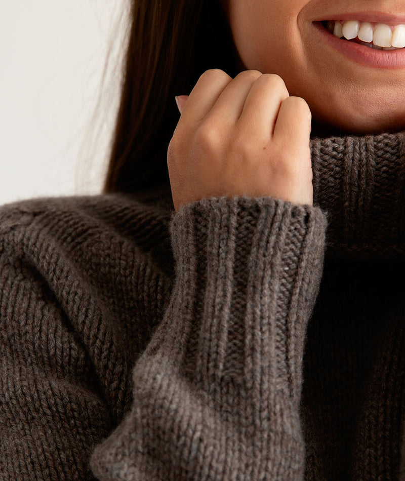 womens brown lambs wool chunky polo neck jumper sweater geelong