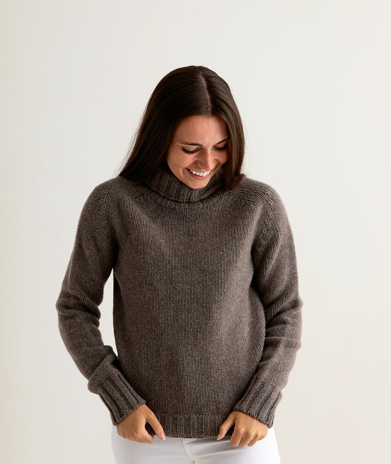 womens brown lambs wool chunky polo neck jumper sweater geelong ladies front