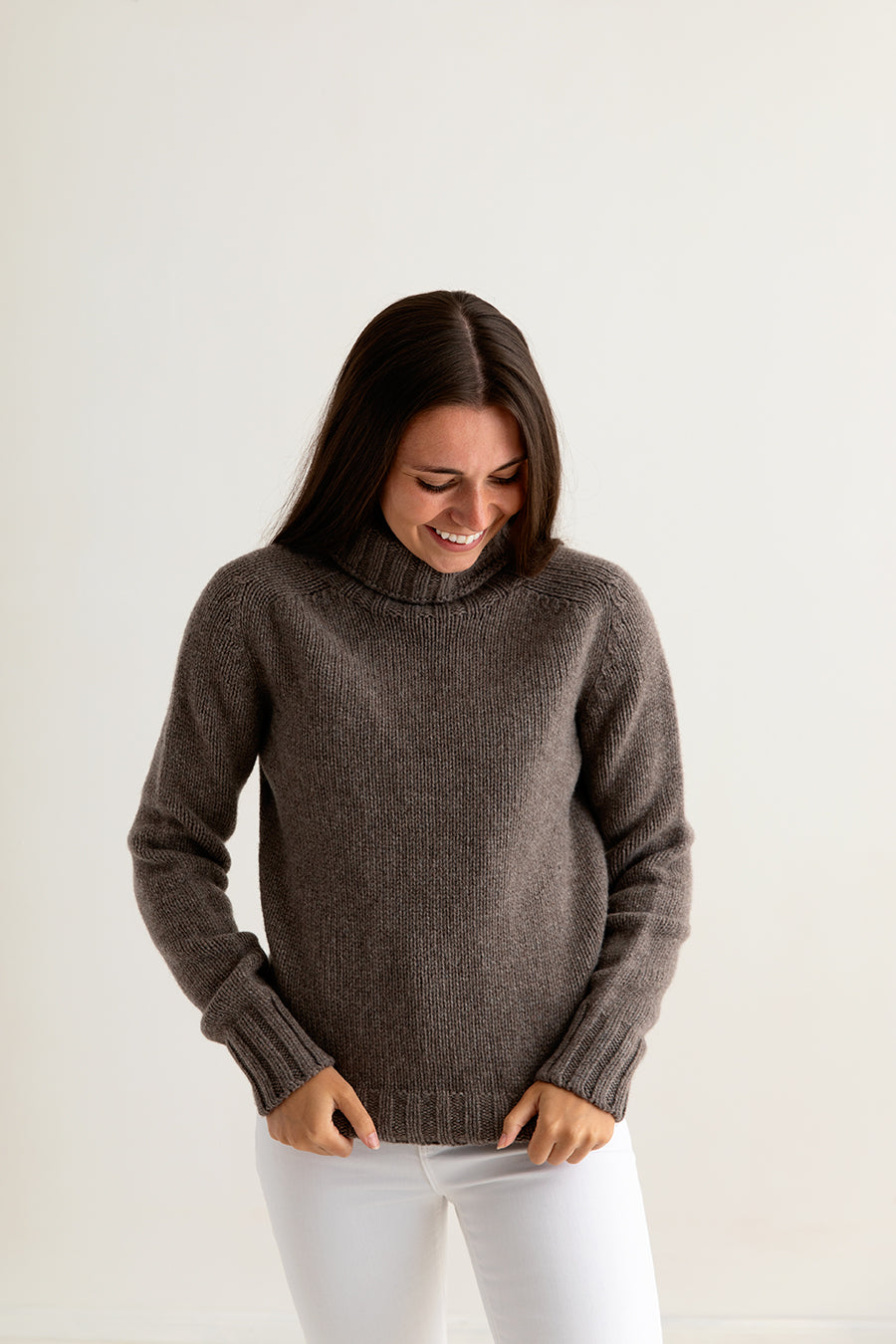 womens brown lambs wool chunky polo neck jumper sweater geelong ladies front