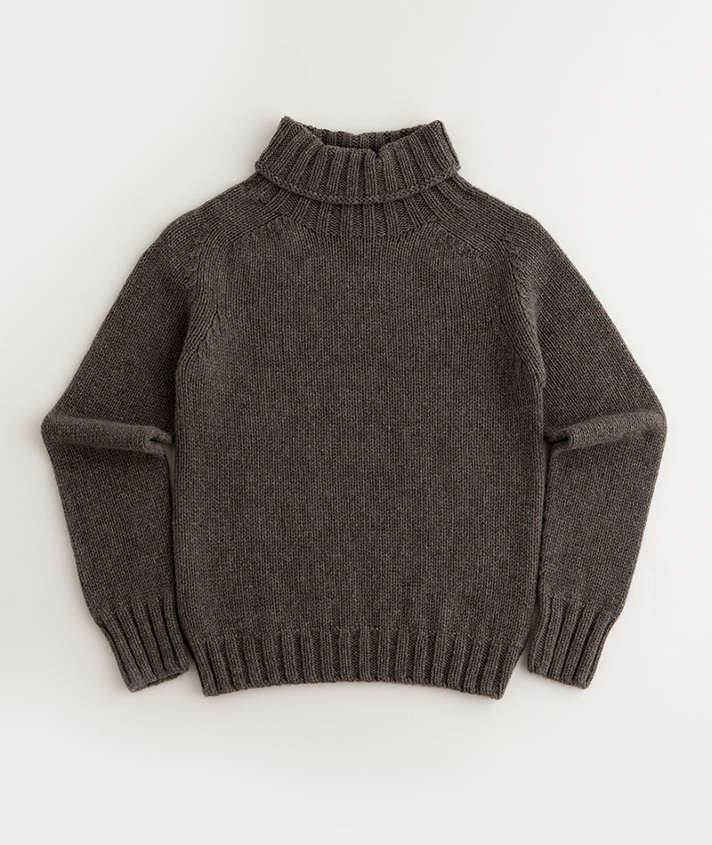womens brown polo neck jumper sweater chunky lambs wool elk