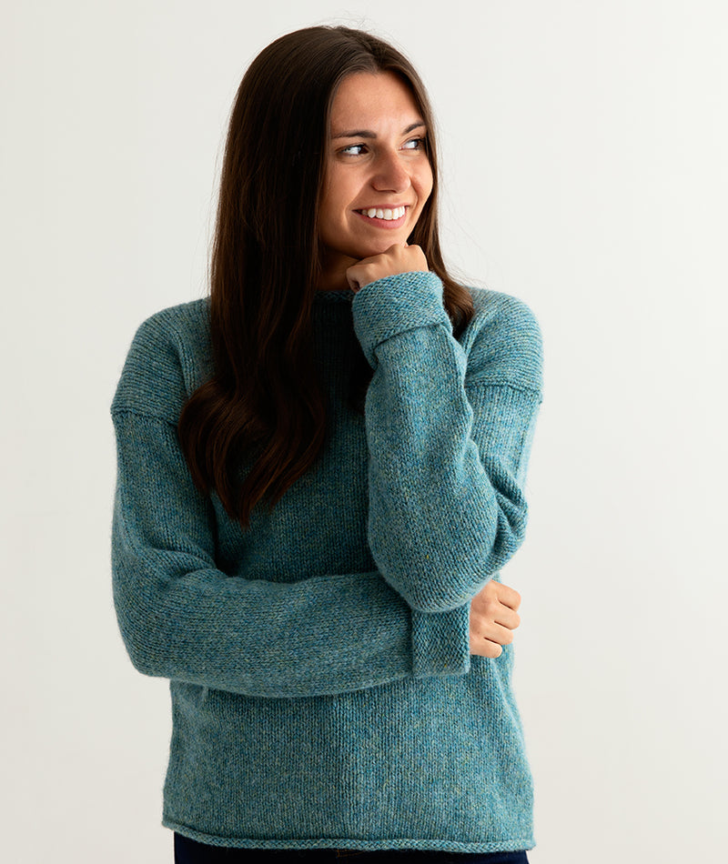 womens teal chunky wool jumper sweater front