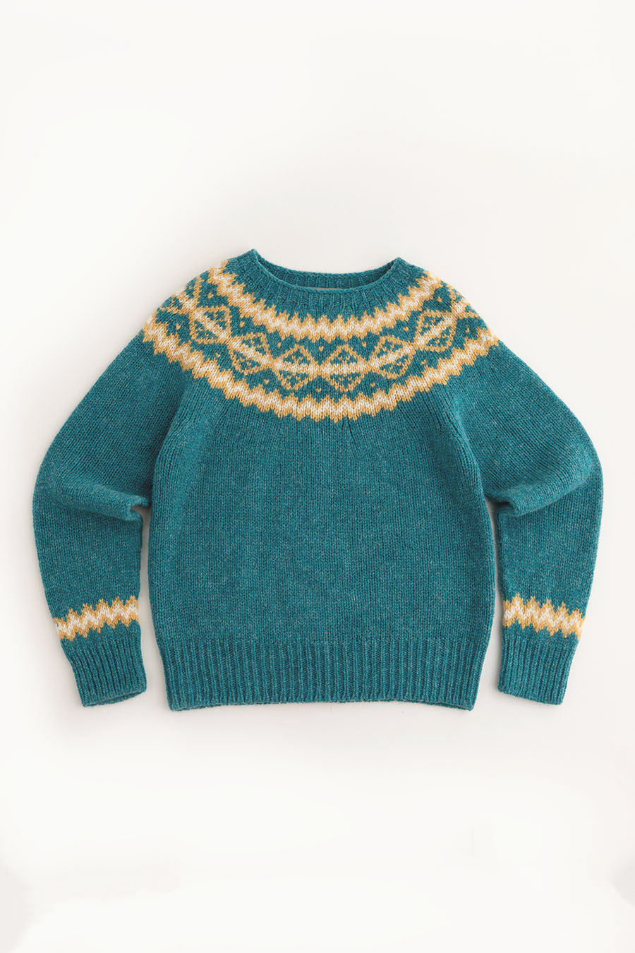 womens chunky fair isle jumper sweater aqua wool finnieston yoke