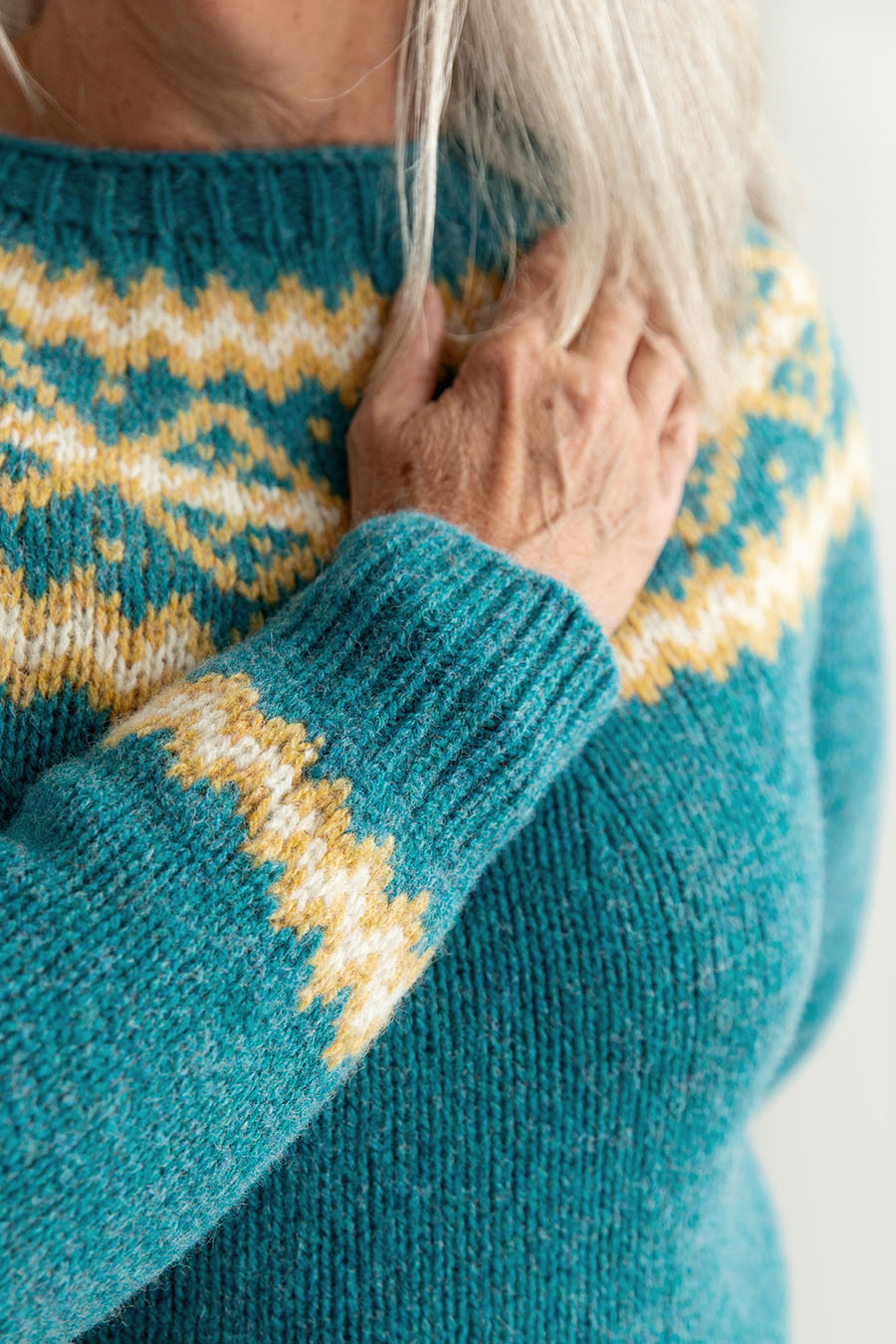 womens chunky wool fair isle jumper sweater aqua