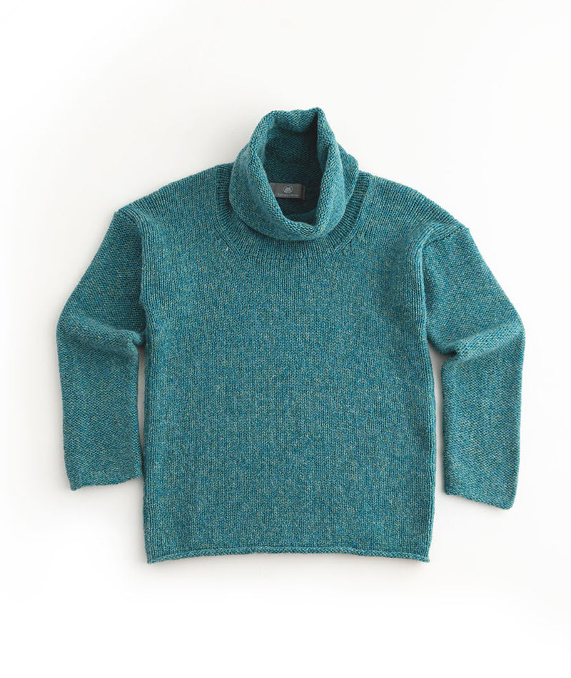 womens chunky wool cowl neck jumper sweater light teal