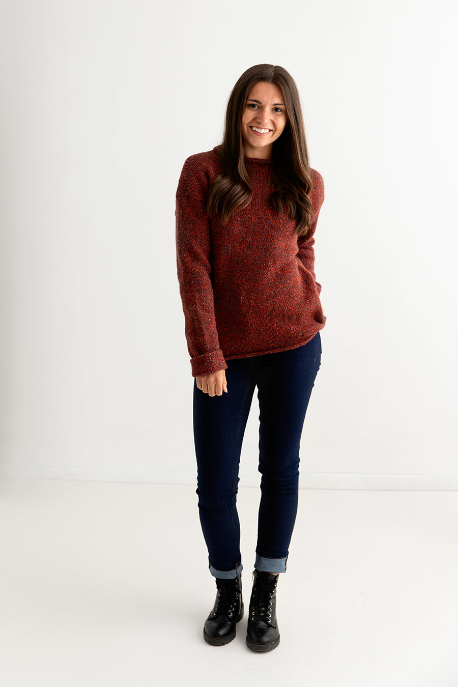 womens chunky cuffed jumper sweater red wool full