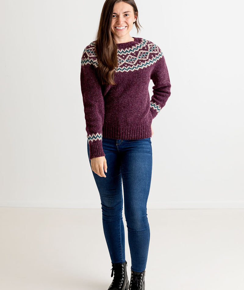 womens chunky wool fairisle jumper sweater aubergine purple finnieston