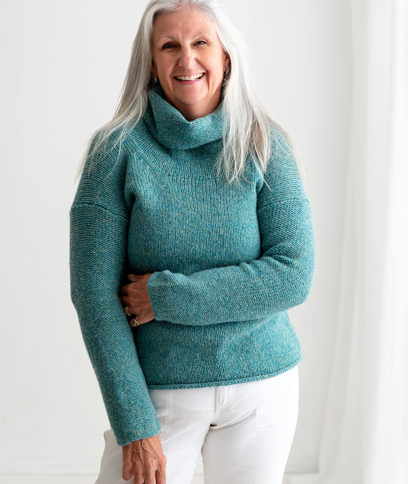 ladies chunky wool cowl neck jumper teal aqua