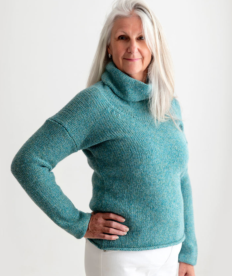 womens chunky wool cowl neck jumper teal aqua