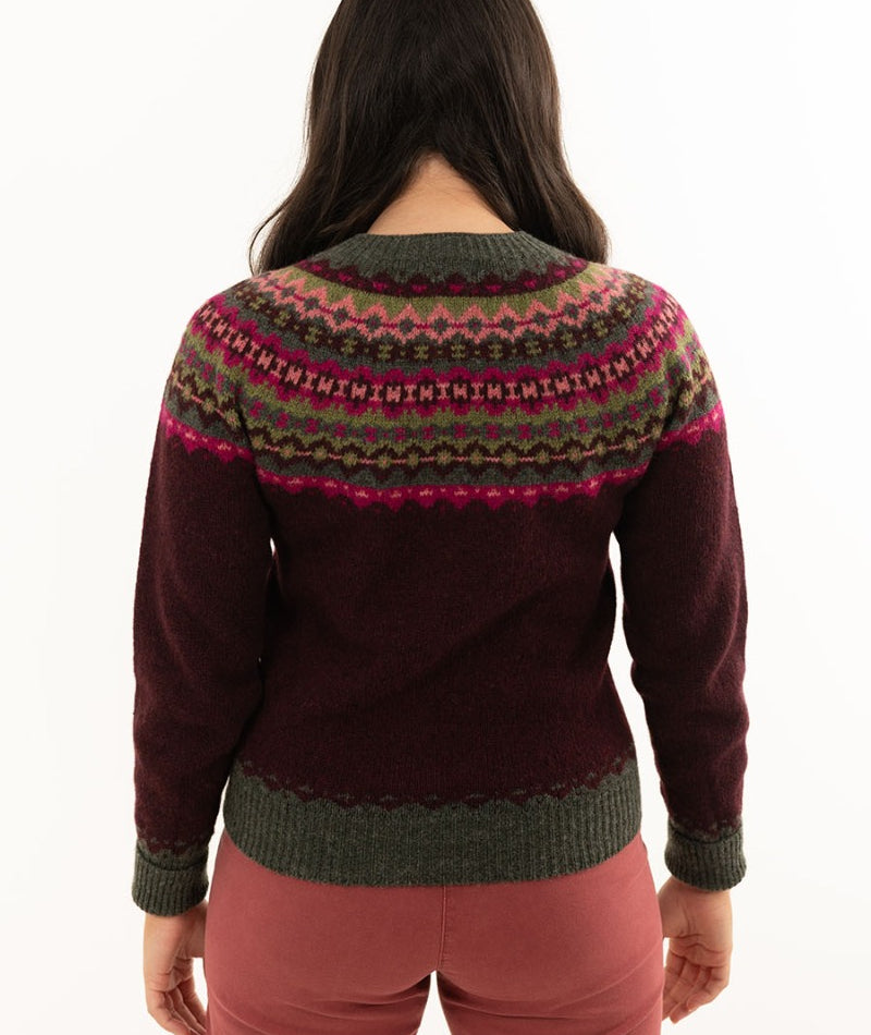 womens crathie fair isle cardigan burgundy wool