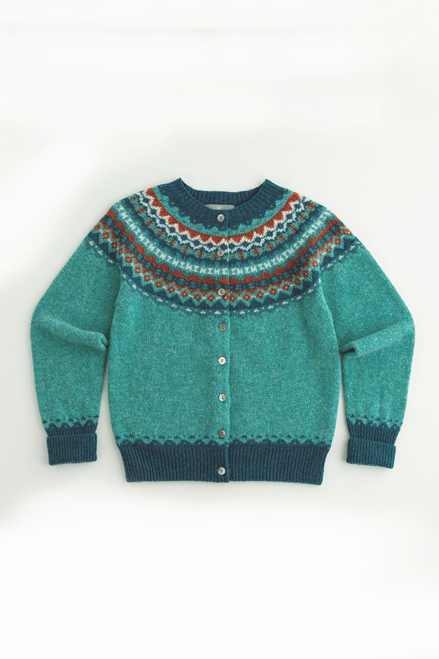 womens fair isle cardigan aqua wool crathie