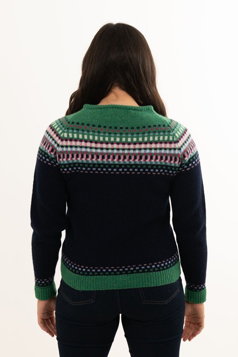 Womens Building Blocks Fair isle Cardigan - Navy Blue