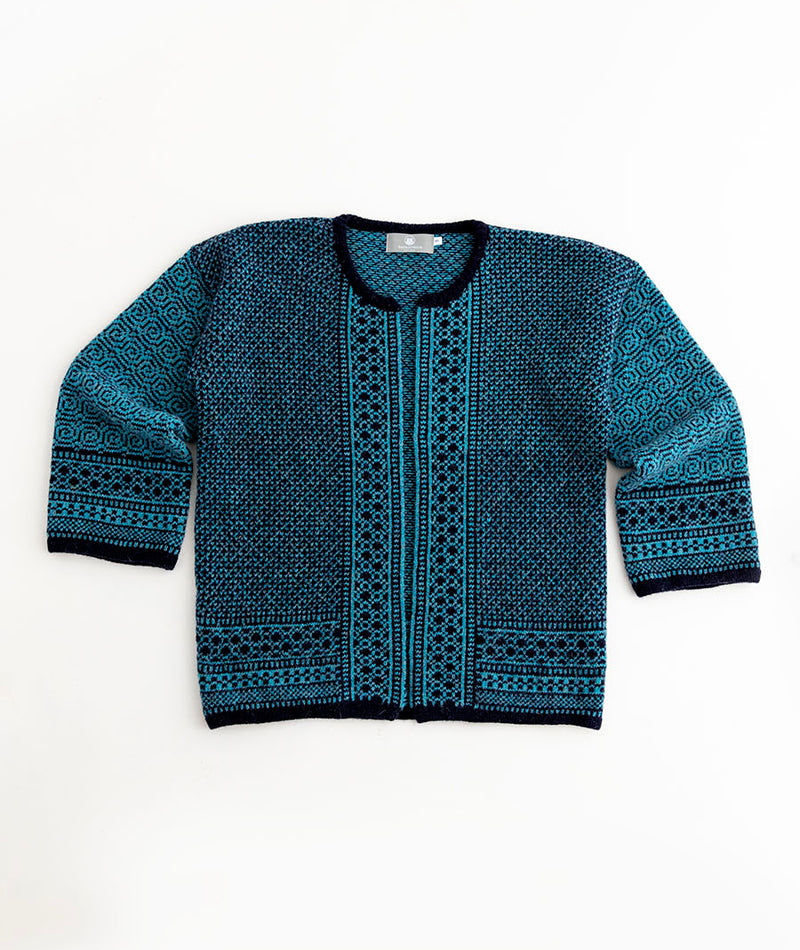 womens navy blue teal fair isle kimono cardigan coatigan towie wool