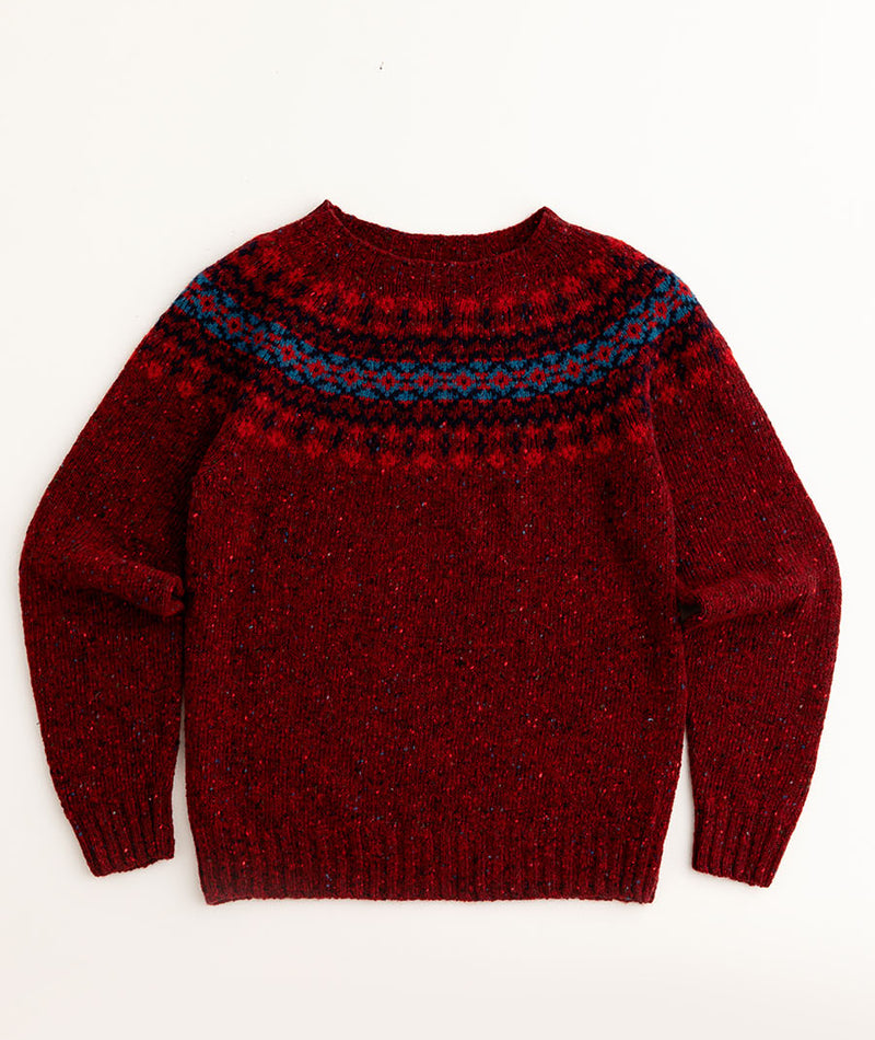 womens fair isle jumper sweater red wool croft yoke