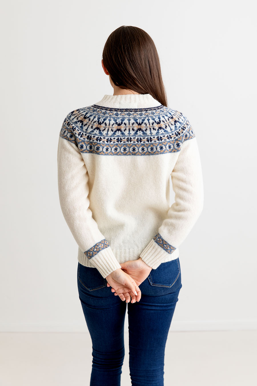 womens fair isle jumper sweater scottish winter white festival yoke