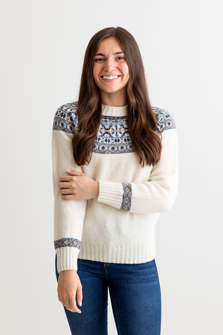 womens fair isle sweater scottish shetland wool ivory festival yoke jumper