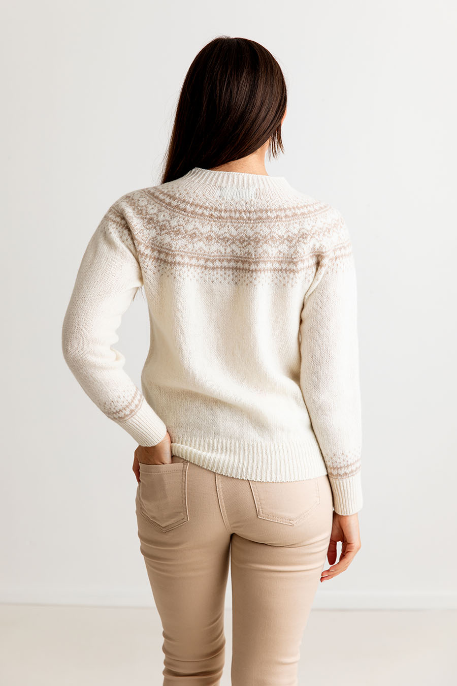 womens fair isle jumper ivory wool aviemore yoke sweater