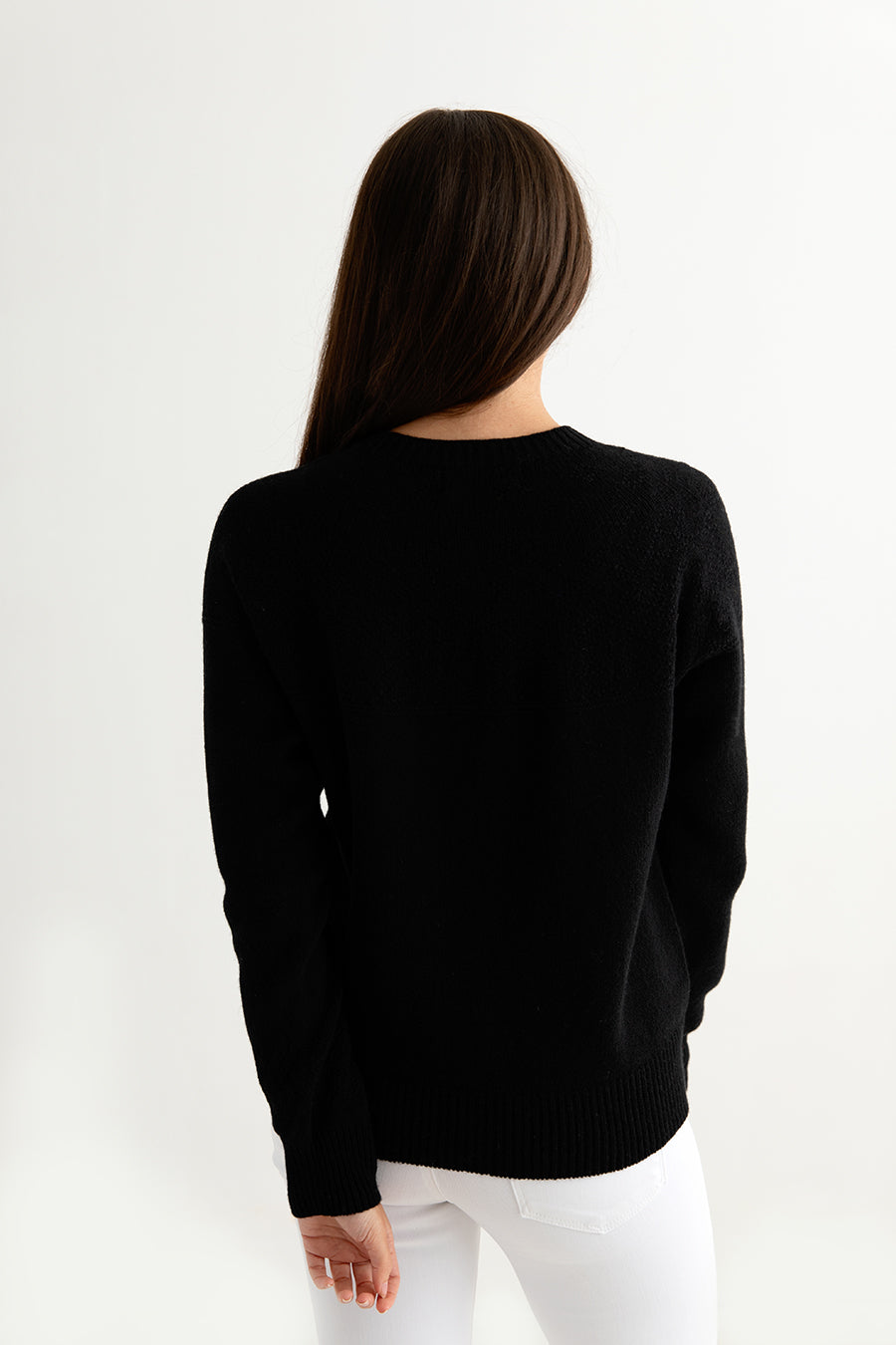 womens gansey guernsey cardigan black back