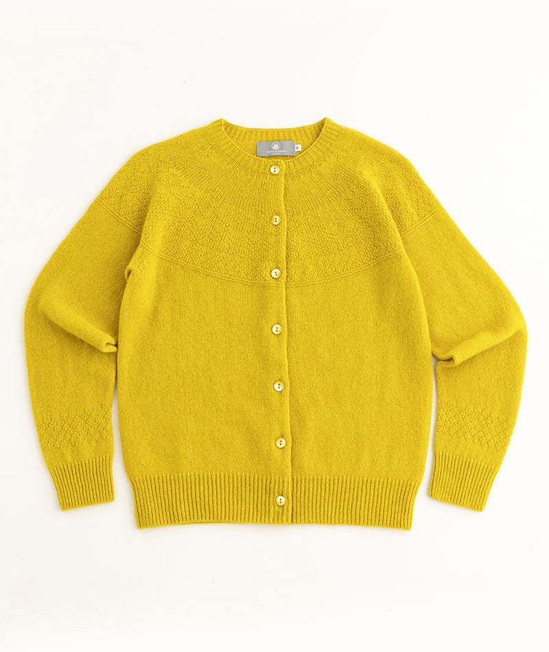 womens gansey cardigan mustard yellow lambs wool