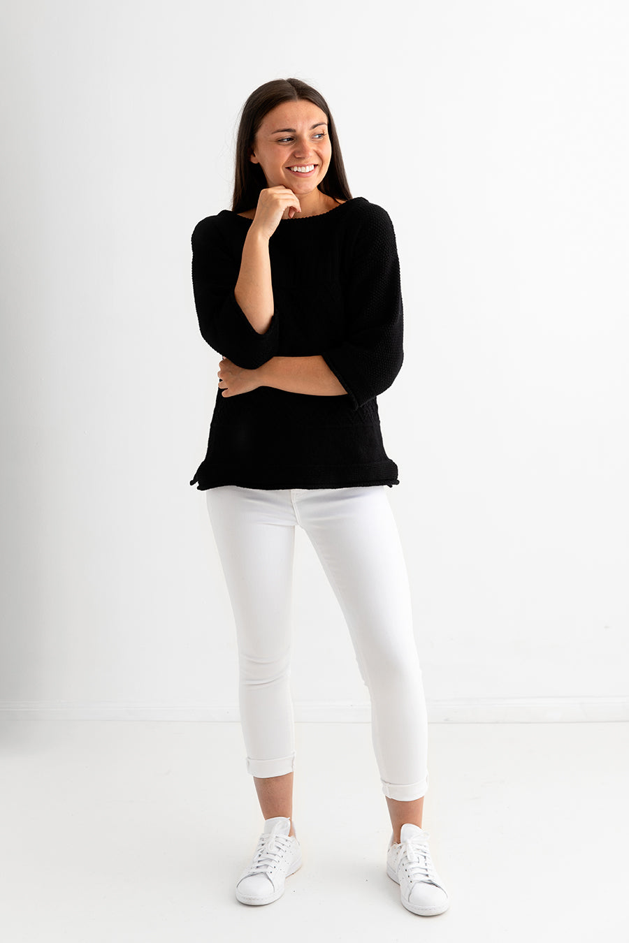 womens black gansey guernsey jumper sweater fine lambs wool full