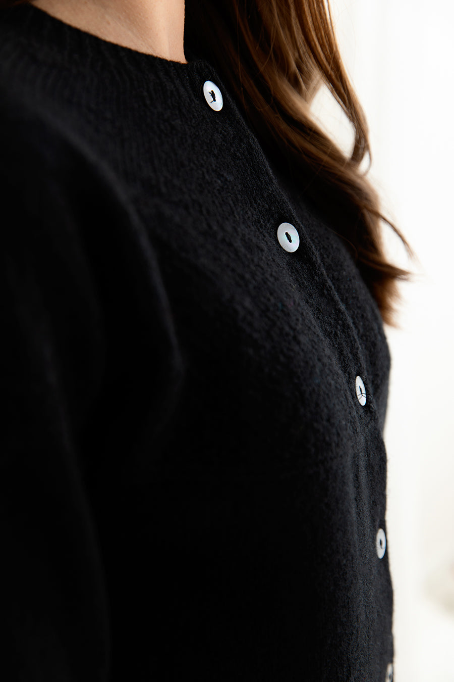 womens gansey black cardigan ladies guernsey lambs wool close up