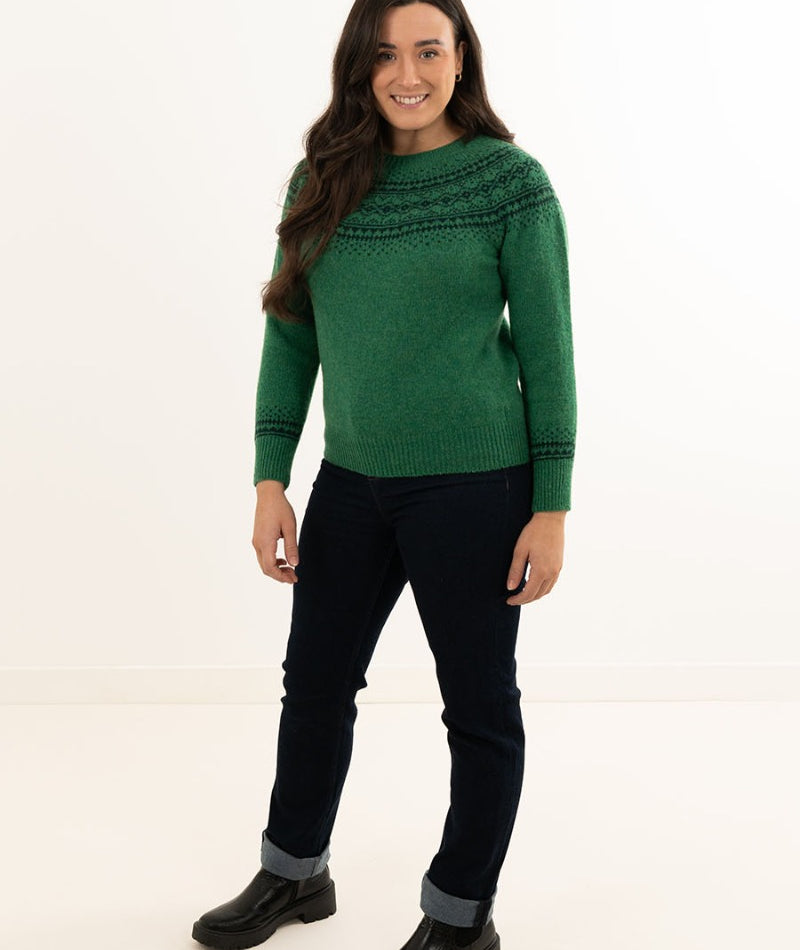womens green wool fair isle jumper sweater aviemore