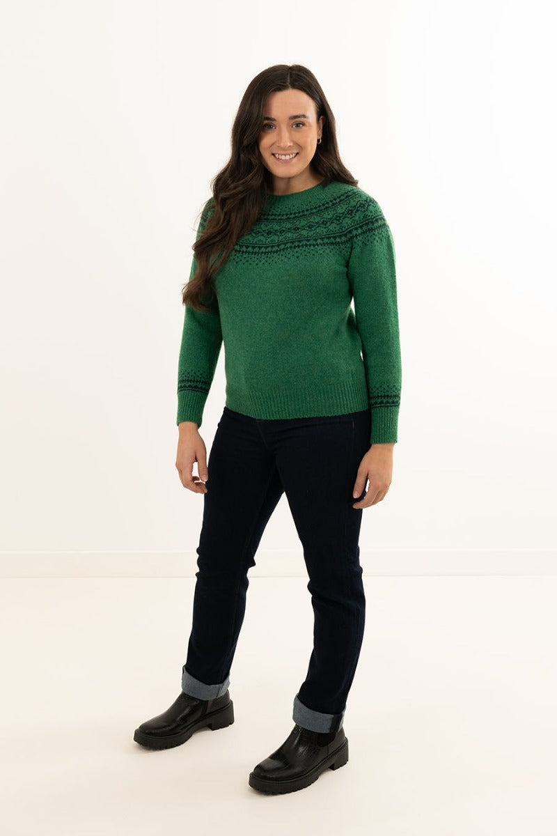 womens green wool fair isle jumper sweater aviemore