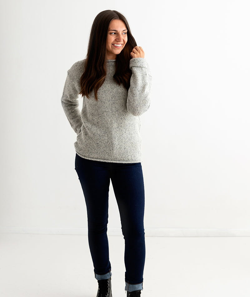 womens grey chunky wool jumper sweater limestone cuffed full
