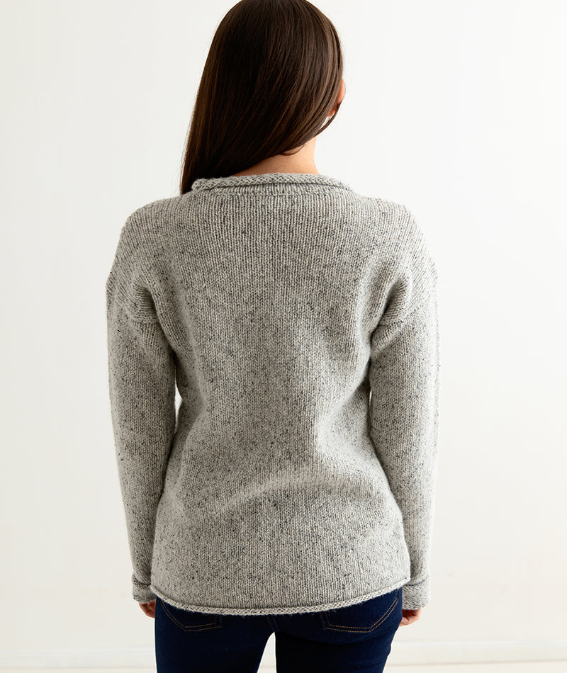 womens light grey chunky wool jumper sweater back