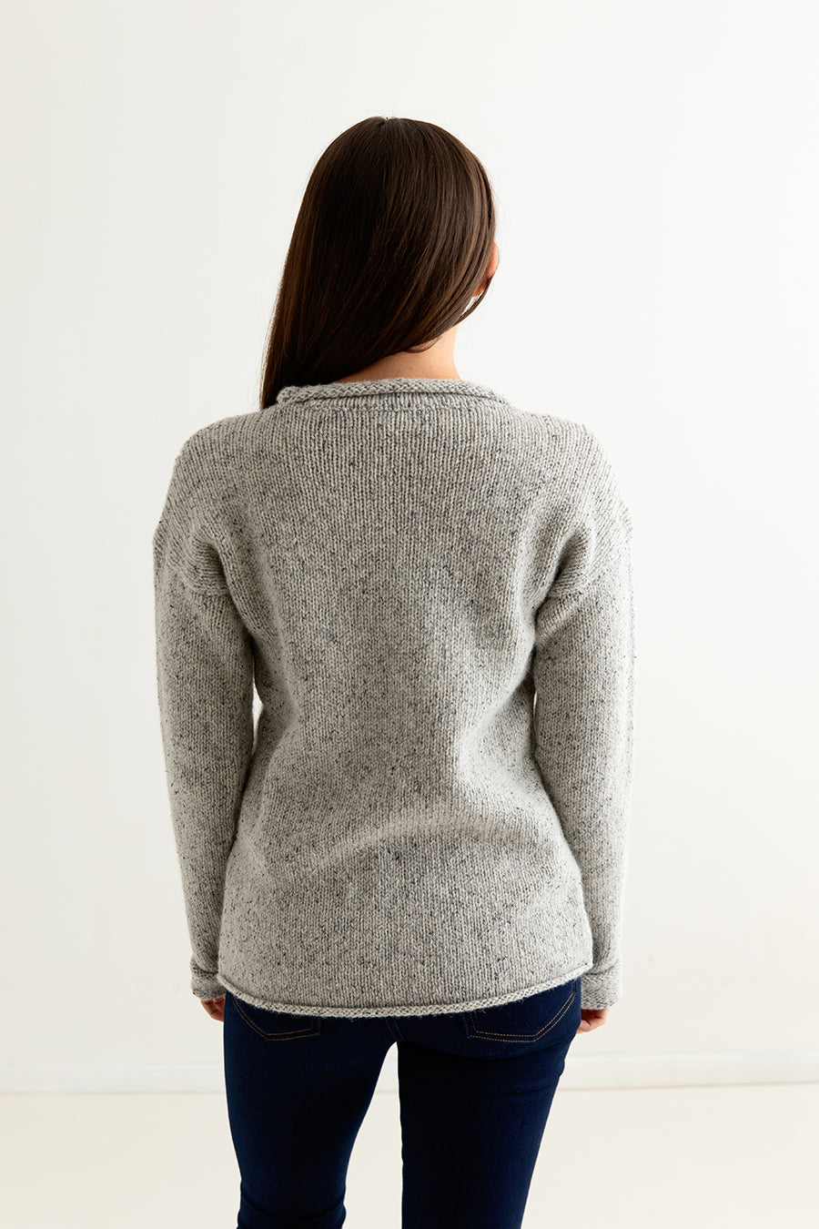 womens light grey chunky wool jumper sweater back