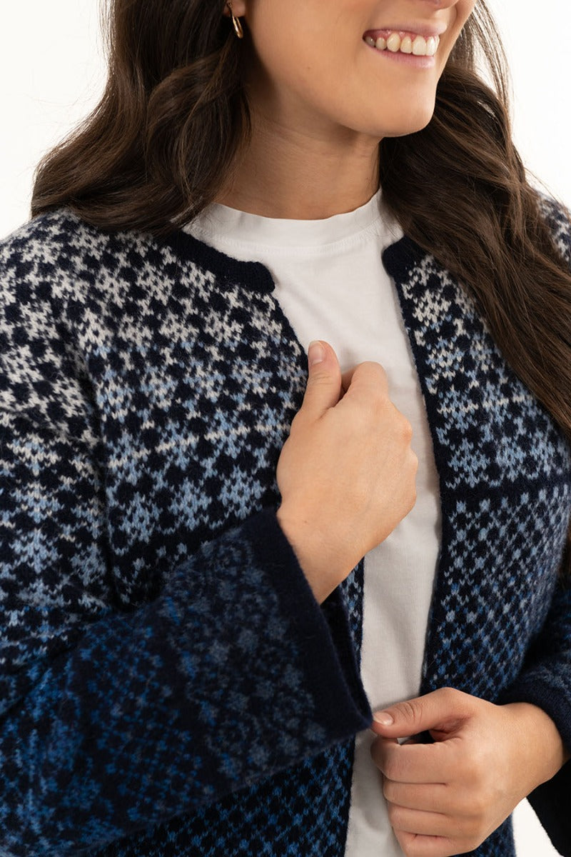 womens long fair isle kimono cardigan coatigan blue white